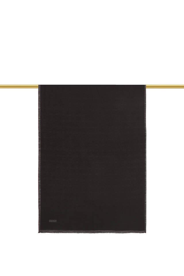 Black Monogram Pattern Silk Cotton Scarf - 3
