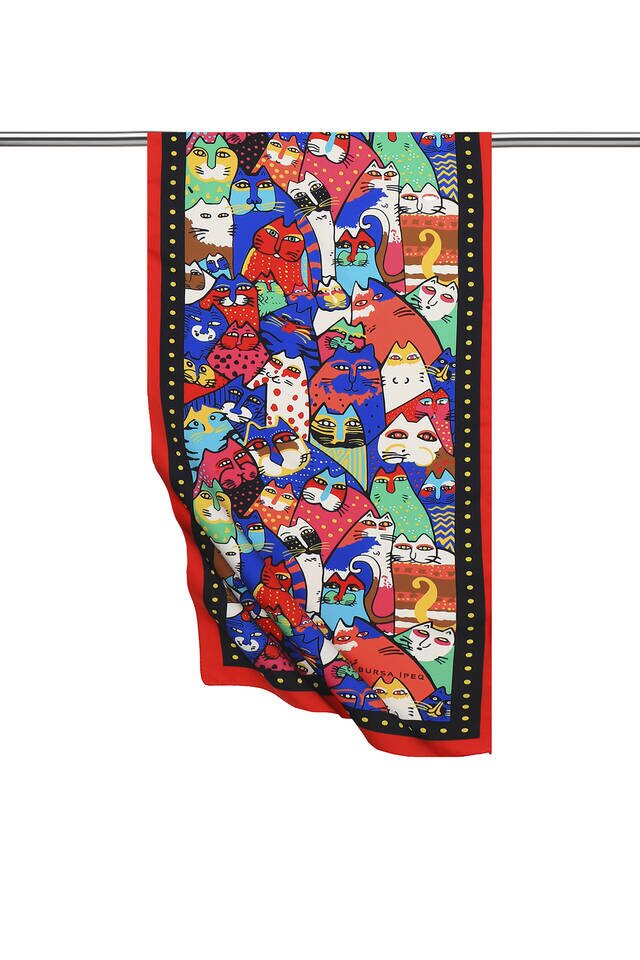 Black Mustard Patterned Silky Foulard 