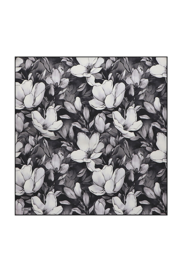 Black Narcissus Pattern Silk Pocket Square - Bursa İpek