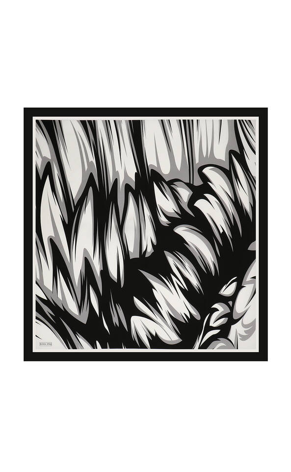 Black Nilsu Pattern Twill Silk Square Scarf - 2