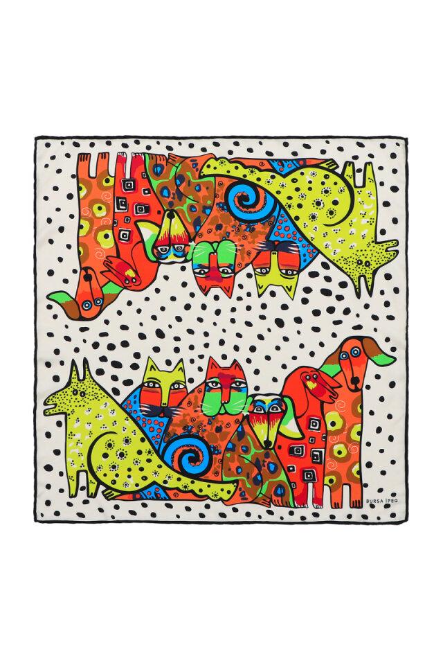 Black Orange Patterned Silky Pocket Square 