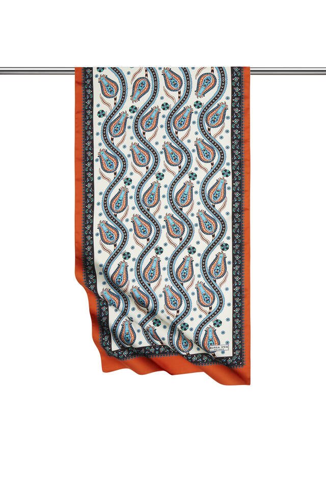Black Orange Row Tulip Pattern Narrow Silky Foulard 