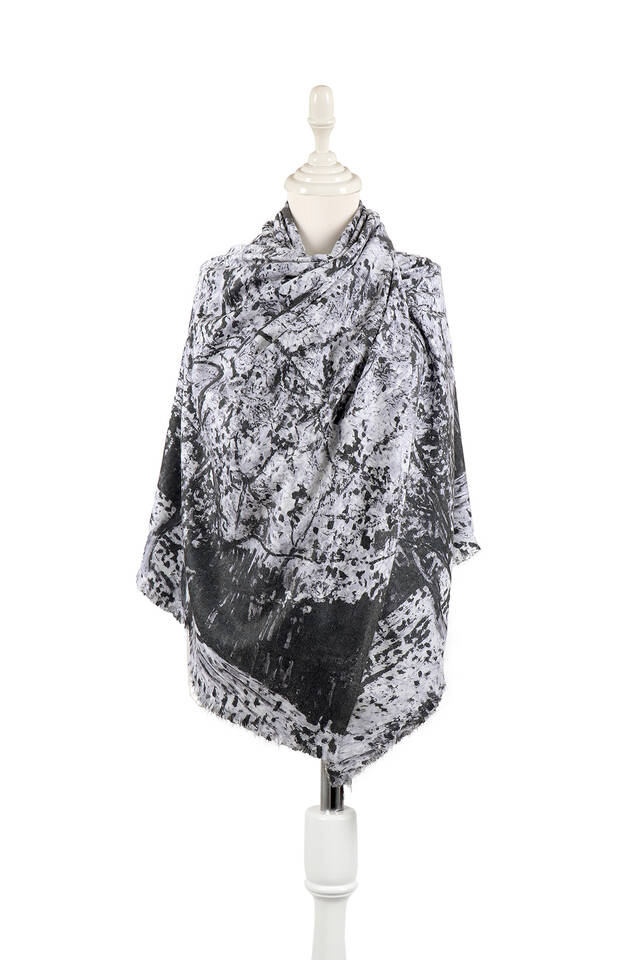 Black Peach Tree Pattern Winter Shawl - 1