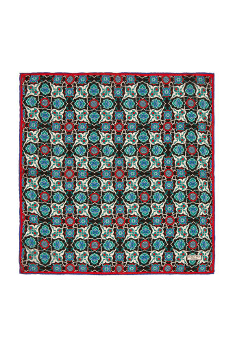 Black P.Green Tile Spiral Pattern Silk Pocket Square 
