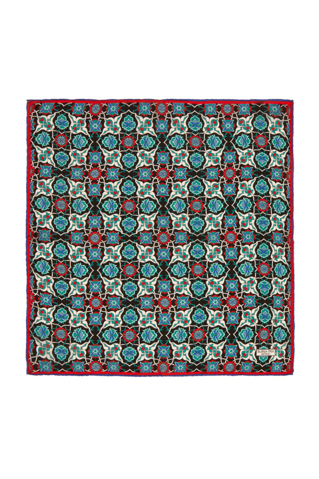 Black P.Green Tile Spiral Pattern Silk Pocket Square 