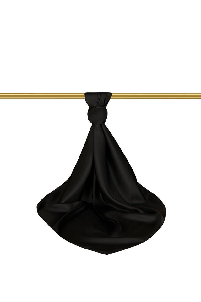 Black Plain Twill Silk Square Scarf - 3