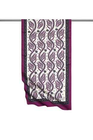 Black Purple Row Tulip Pattern Narrow Silky Foulard 