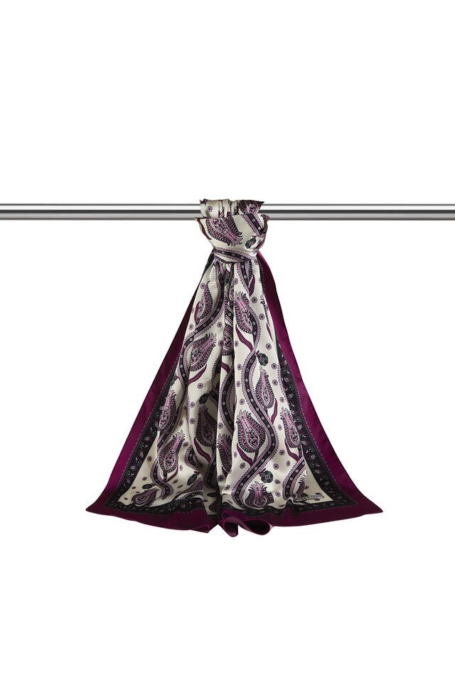Black Purple Row Tulip Pattern Narrow Silky Foulard - 3