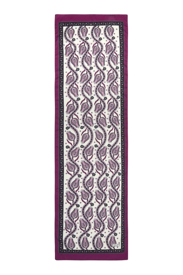 Black Purple Row Tulip Pattern Narrow Silky Foulard - 4