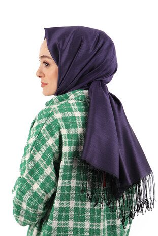 Black Purple Silk Look Scarf 