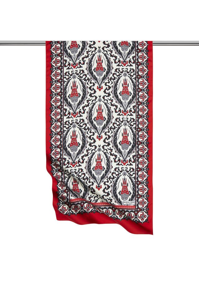 Black Red Carnation Pattern Narrow Silky Foulard 