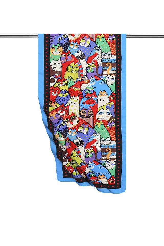 Black Red Patterned Silky Foulard 