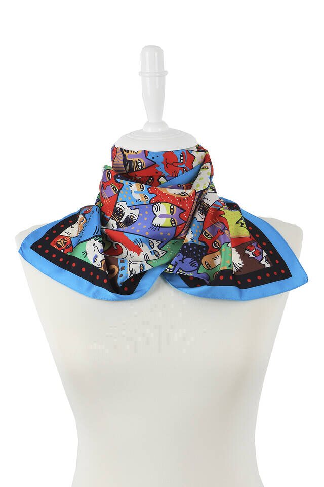 Black Red Patterned Silky Foulard - 2