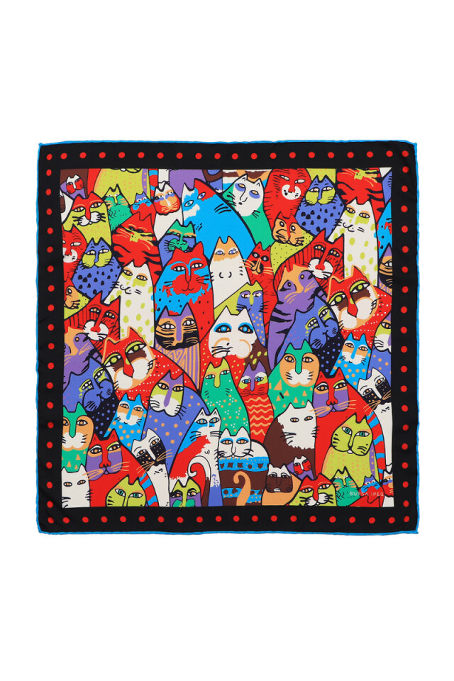 Black Red Patterned Silky Pocket Square - 1