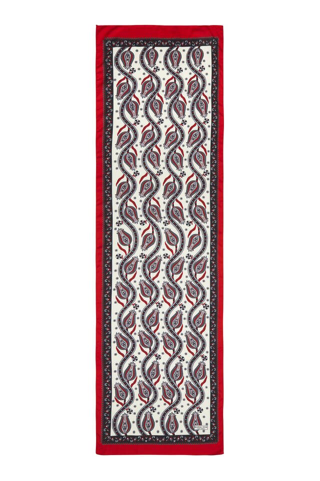 Black Red Row Tulip Pattern Narrow Silky Foulard - 4