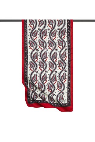 Black Red Row Tulip Pattern Narrow Silky Foulard 