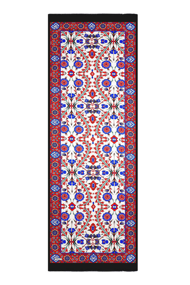 Black Red Selcuk Pattern Silk Foulard - 4