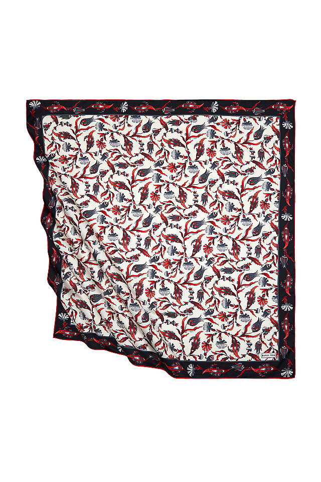 Black Red Turkish Pattern Carnation Tulip Pattern Silky Square Scarf 