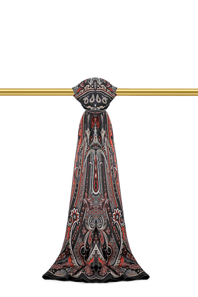 Black Sahara Pattern Sura Silk Scarf - 1