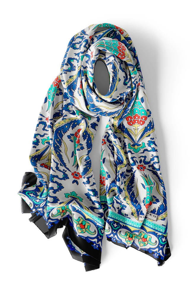 Black Saks Large Tulip Voile Silk Foulard - 3