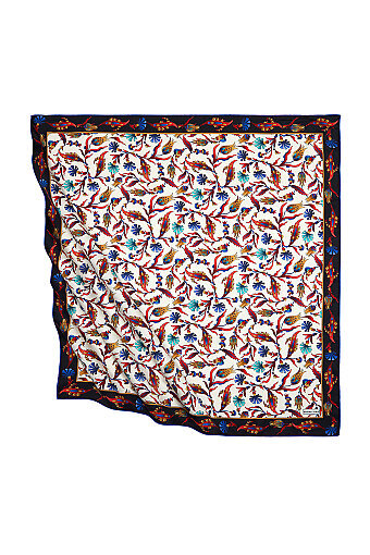 Black Saks Turkish Pattern Carnation Tulip Pattern Silky Square Scarf 