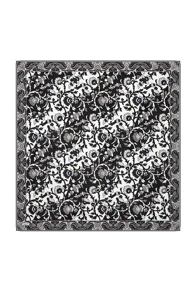 Black Shawl Pattern Voile Silk Square Scarf - 1