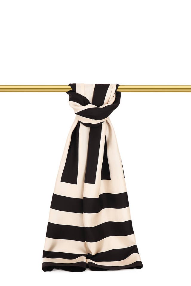 Black Stripe Pattern Twill Silk Scarf 
