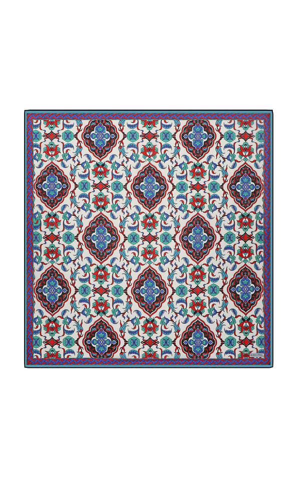 Black Tile Pattern Soft Square Scarf - Bursa İpek