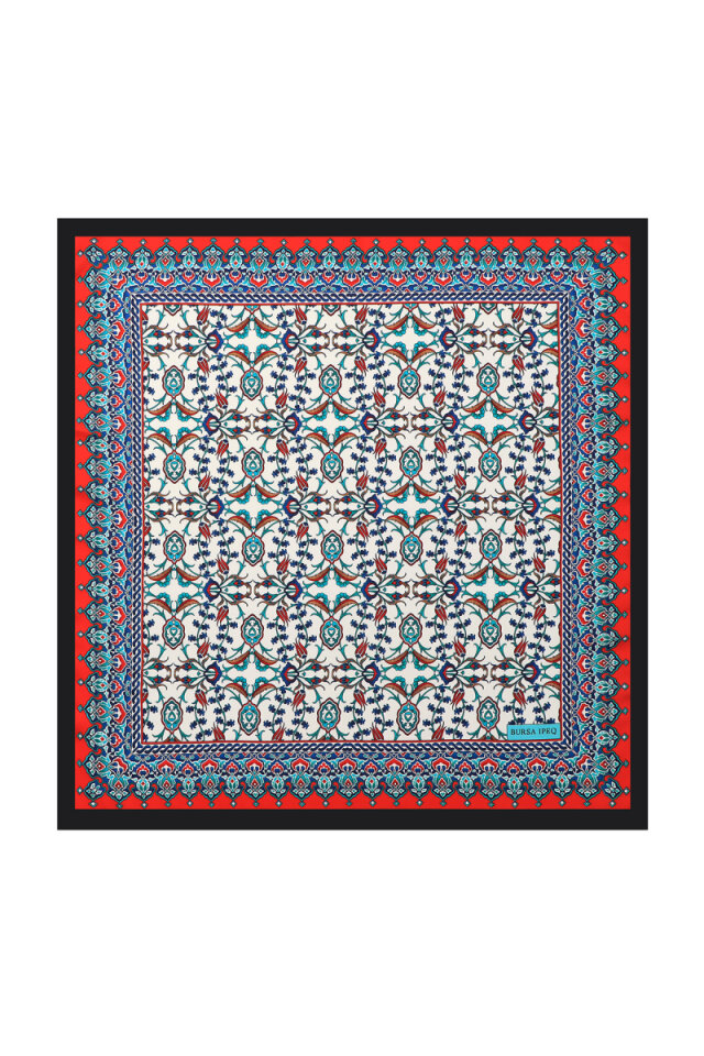 Black Tile Tulip Pattern Silky Pocket Square 