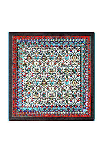 Black Tile Tulip Pattern Soft Square Scarf 