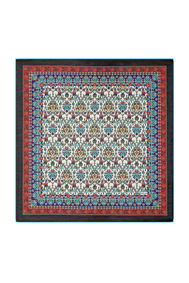 Black Tile Tulip Pattern Soft Square Scarf 
