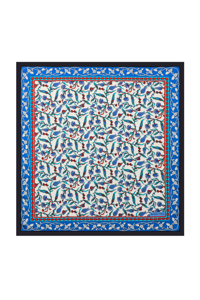 Black Tulip Carnation Pattern Silky Pocket Square - Bursa İpek