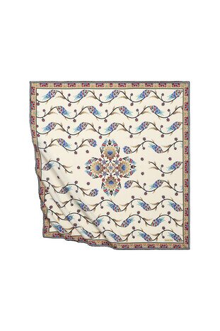 Black Tulip Pattern Silk Square Scarf 