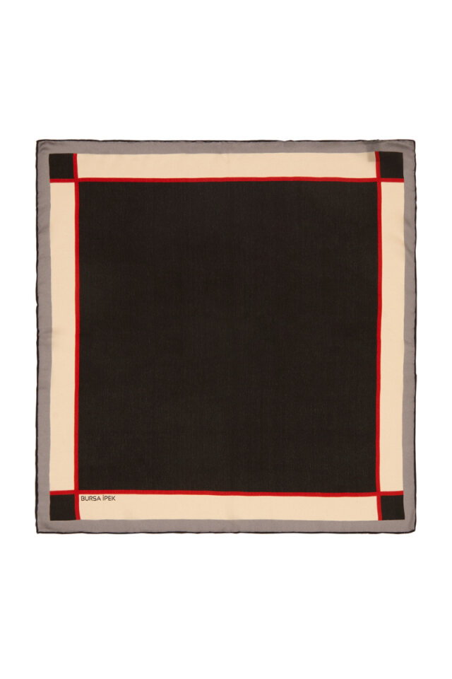 Black Wide Border Plain Silk Pocket Square - Bursa İpek