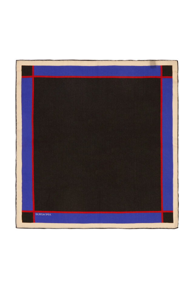 Black Wide Border Plain Silk Pocket Square - Bursa İpek