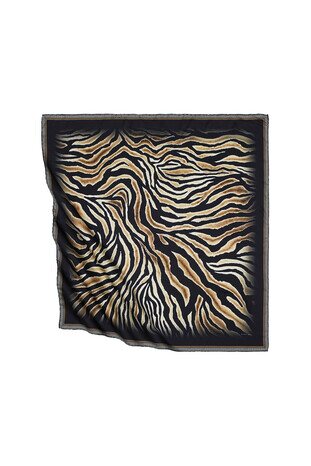 Black Zebra Pattern Silky Square Scarf 