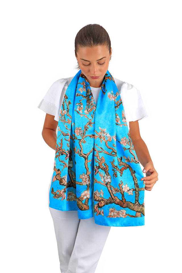 Blue Almond Blossom Silky Foulard - 2
