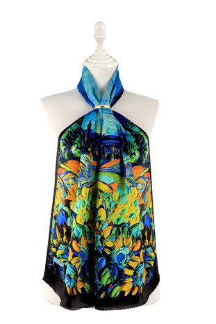 Blue Day Flowers Pattern Silk Foulard 