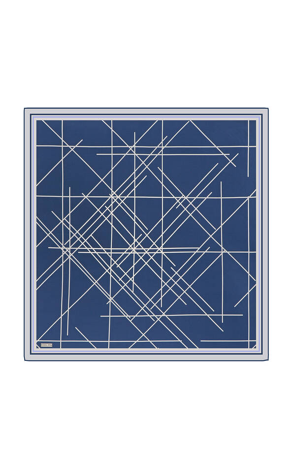 Blue Echo Pattern Twill Silk Square Scarf - 2