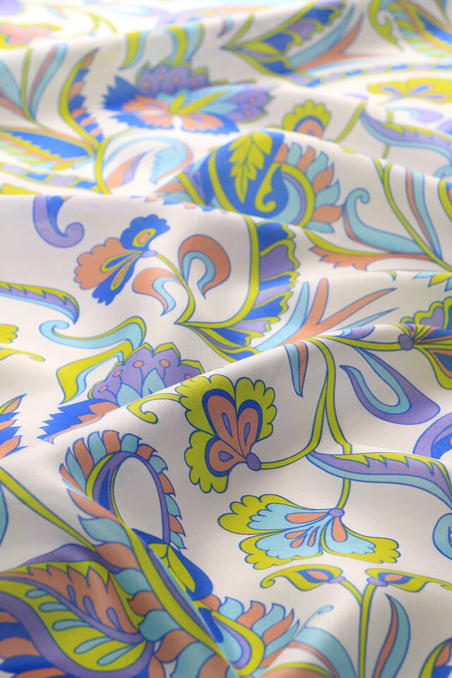 Blue Floral Pattern Voile Silk Square Scarf - 4