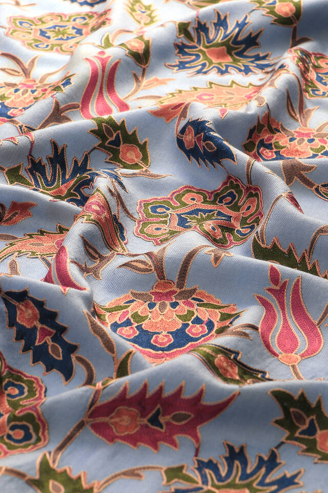 Blue Fully Embroidered Suzani Wool Shawl - 4