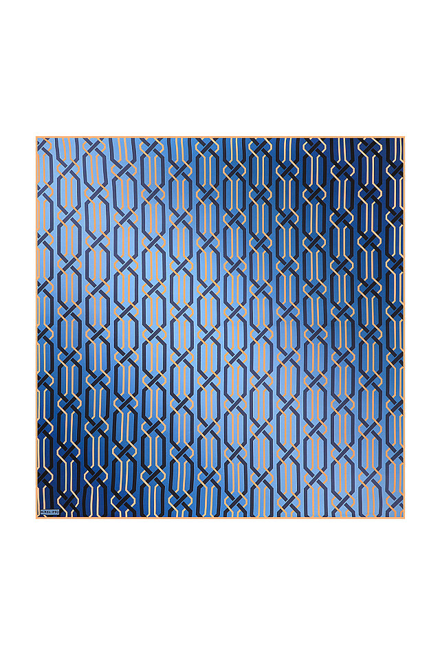 Blue Knitted Pattern Sura Silk Square Scarf - Bursa İpek