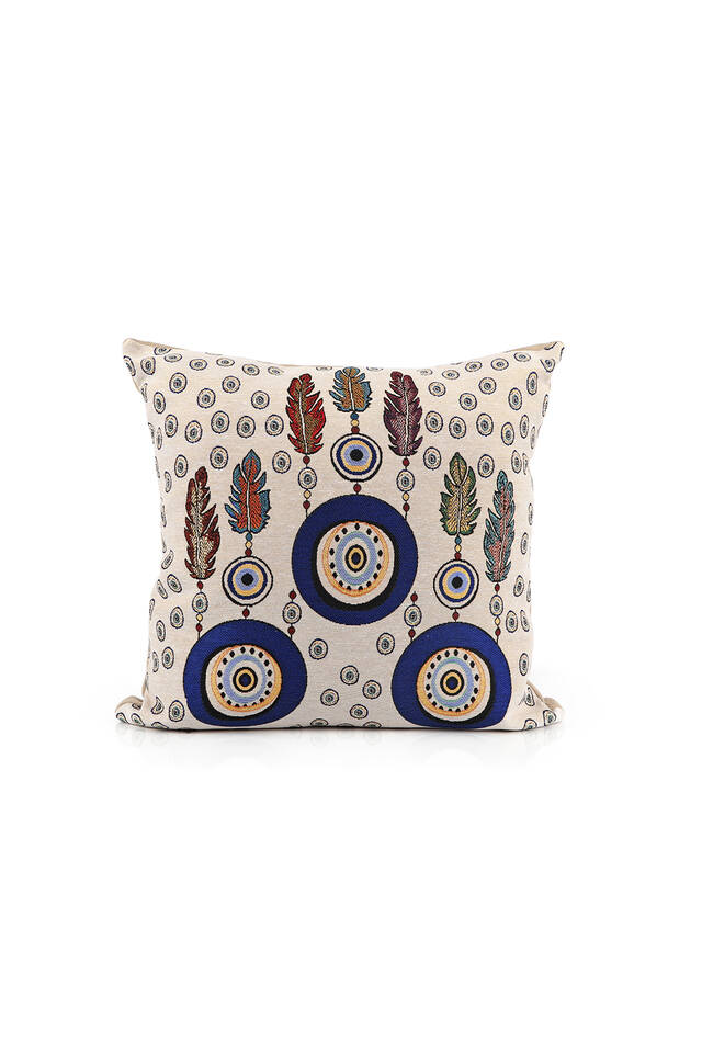 Blue Leaf Pattern Tapestry Throw Pillow - 1