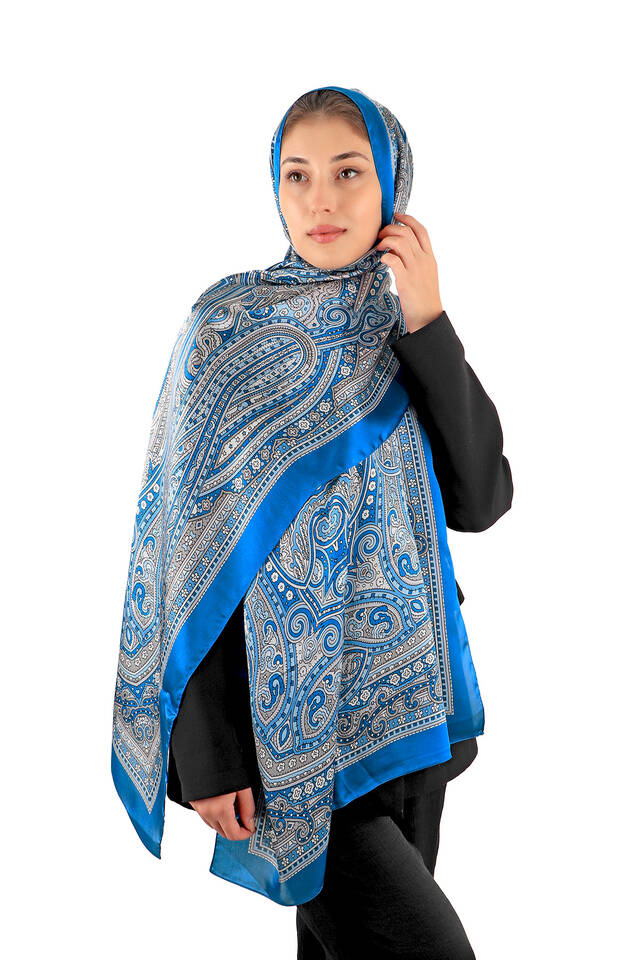 Blue Marrakesh Pattern Sura Silk Scarf - 2