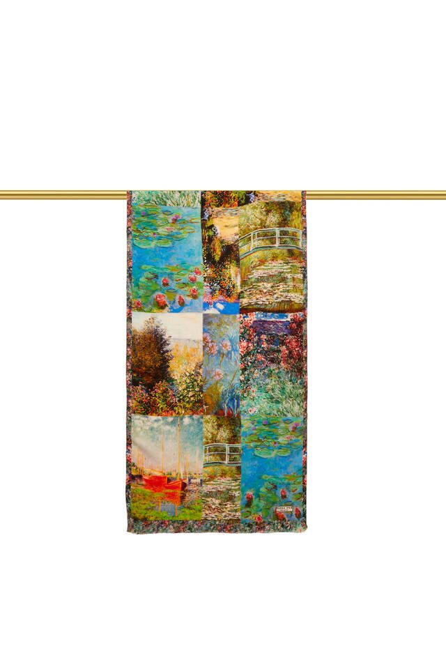 Blue Monet Collage Silk Painting Foulard - 3