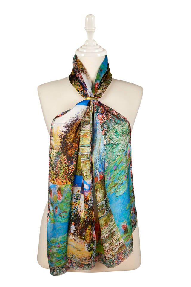 Blue Monet Collage Silk Painting Foulard 