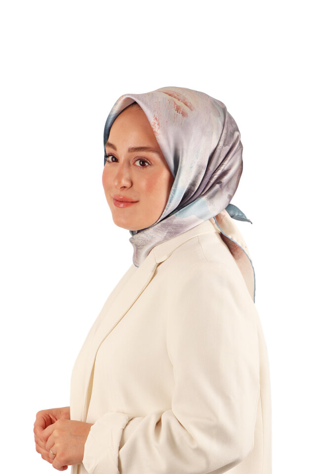 Blue Pastel Pattern Sura Silk Scarf 