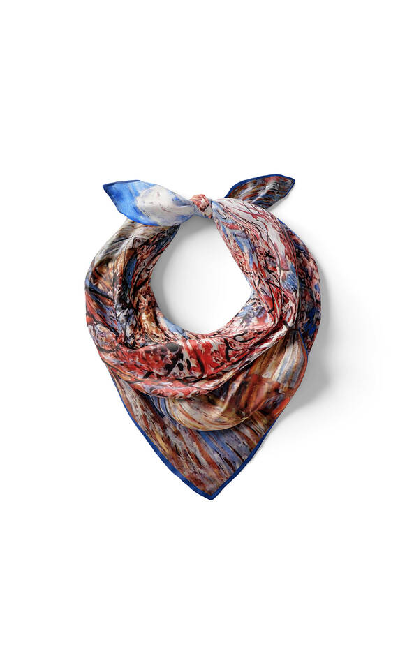 Blue Peach Tree Pattern Silk Pocket Square - 2