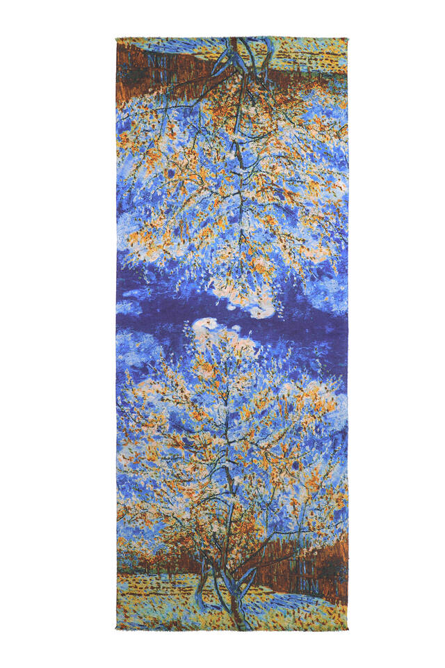 Blue Peach Tree Pattern Winter Shawl - 4