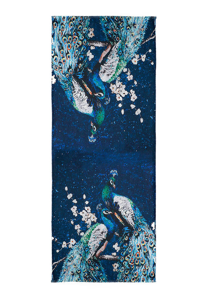 Blue Peacock Pattern Winter Shawl - 4